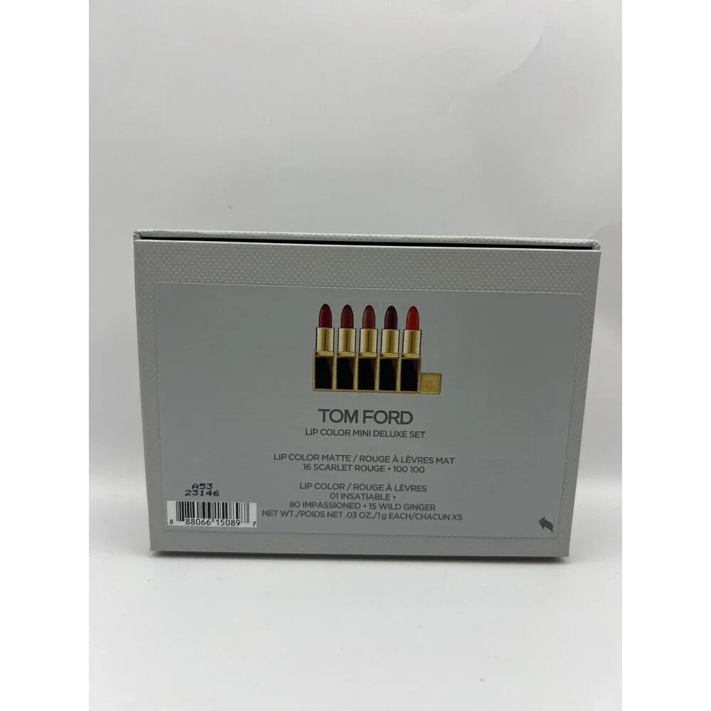 New Tom Ford 5pc Lip Color Mini Deluxe Set, Each .03 Oz/1g, Color 16/100/01/…